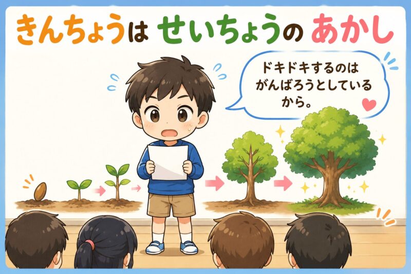 緊張してしまう子にドキドキは成長のあかし(男の子)視覚支援カード