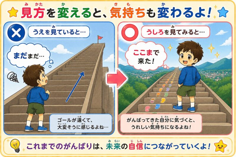 見方を変えると気持ちも変わる(階段)視覚支援カード(男の子)