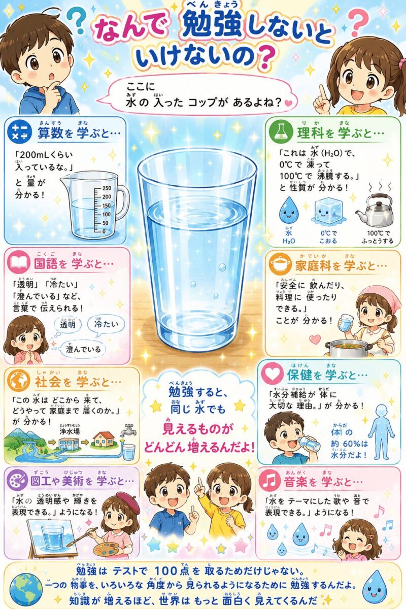 何で勉強しないといけないの？水の入ったコップ視覚支援カード