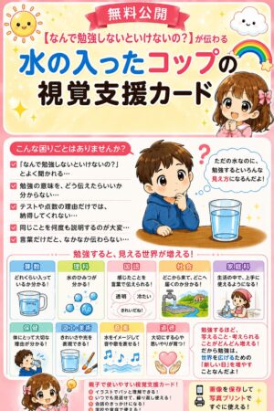 何で勉強しないといけないの？水の入ったコップ視覚支援カード
