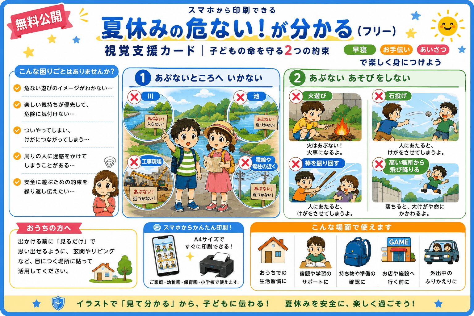 夏休みの危ないがわかる視覚支援カード