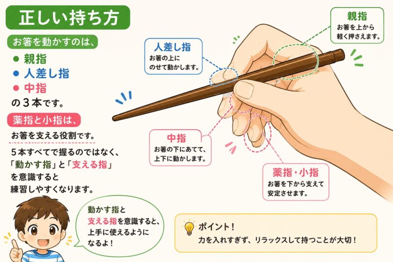 お箸の正しい持ち方　視覚支援カード
