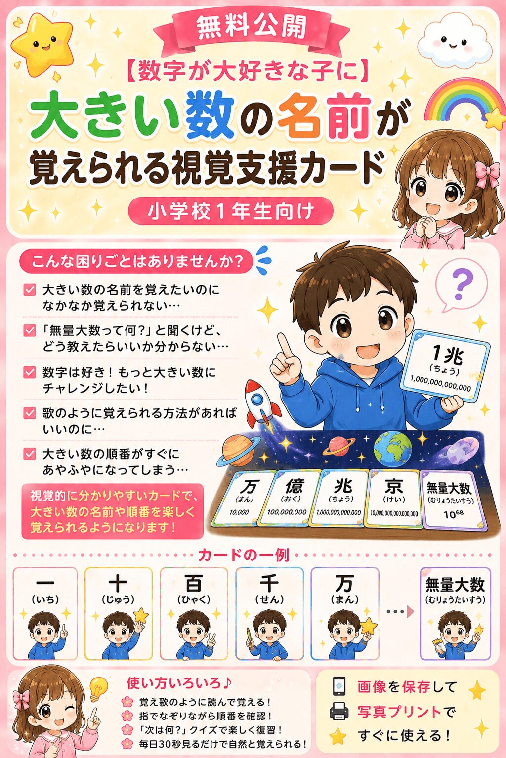 大きい数の名前が覚えられる視覚支援カード