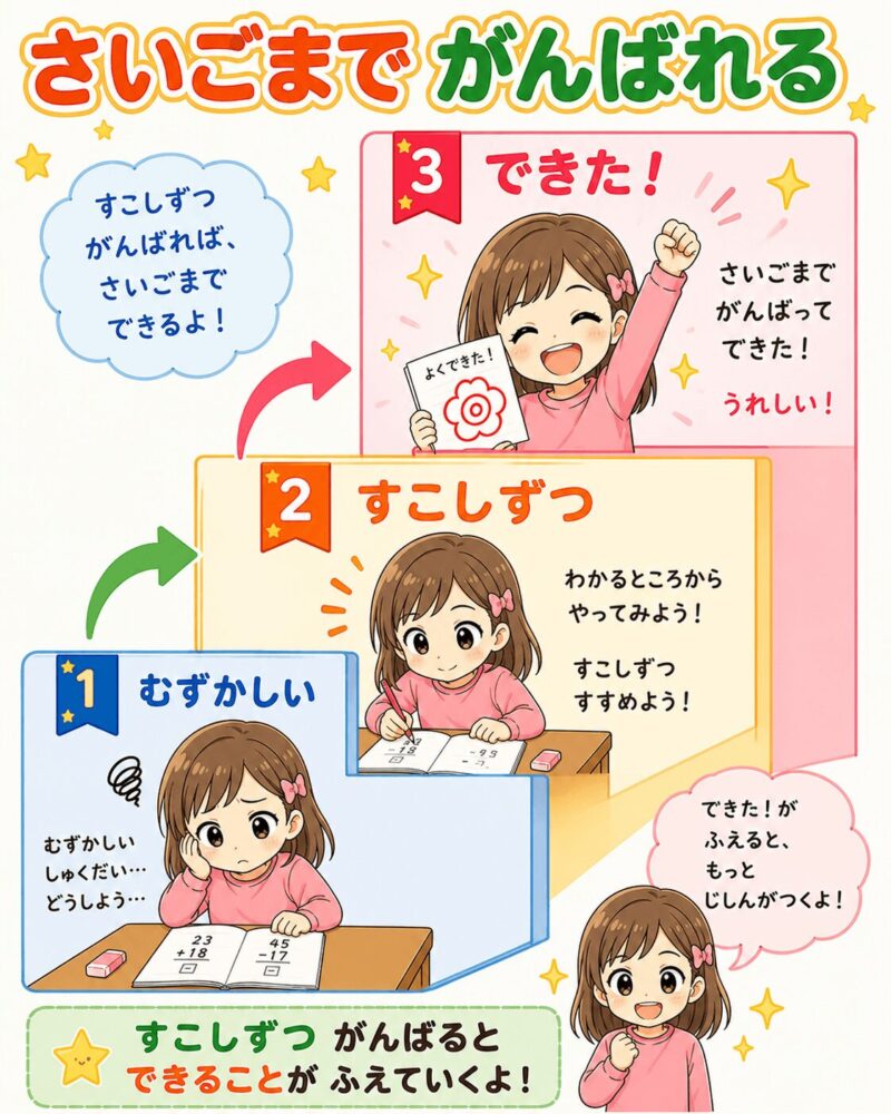 さいごまでがんばれる視覚支援カード(女の子)