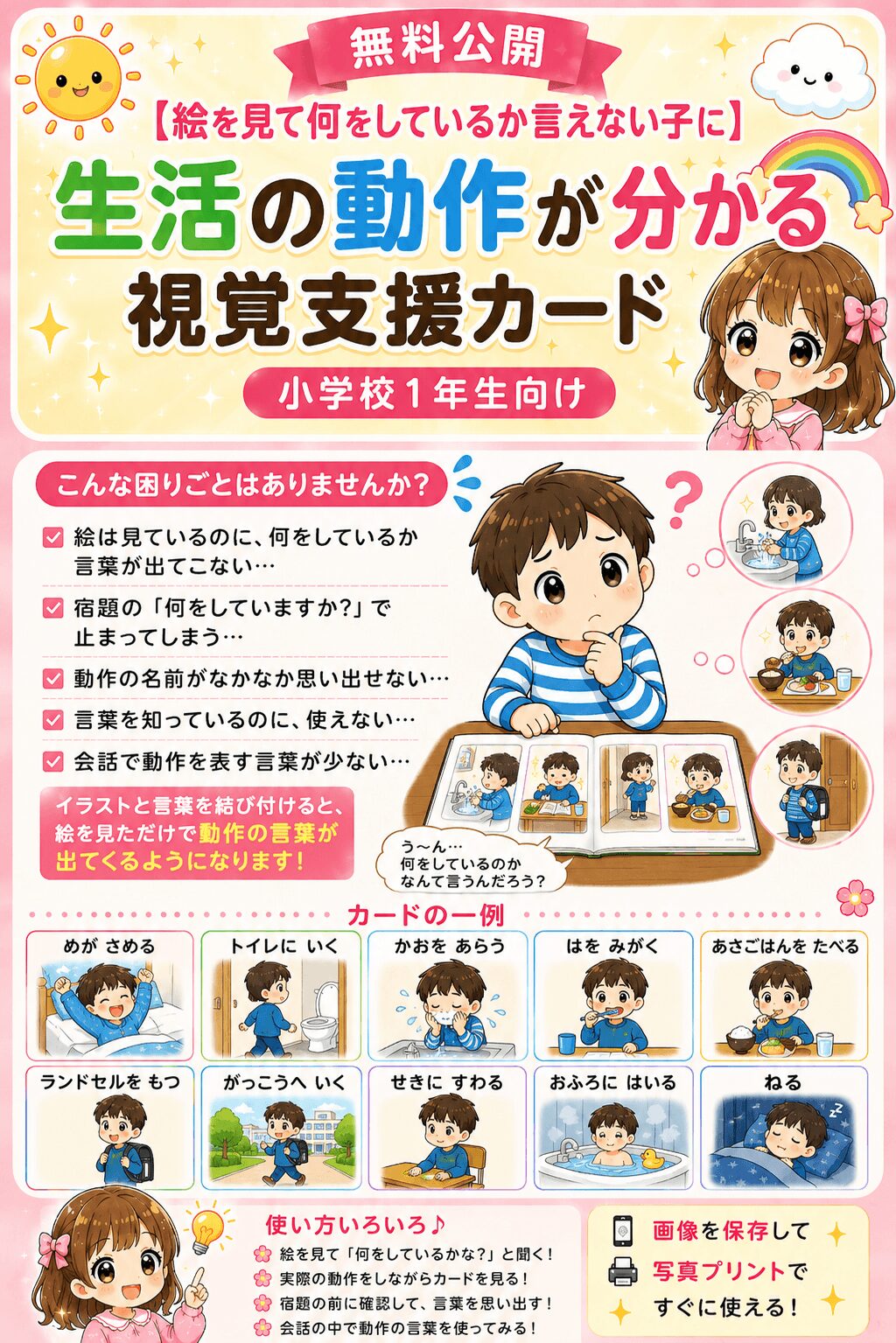 生活の動作が分かる視覚支援カード