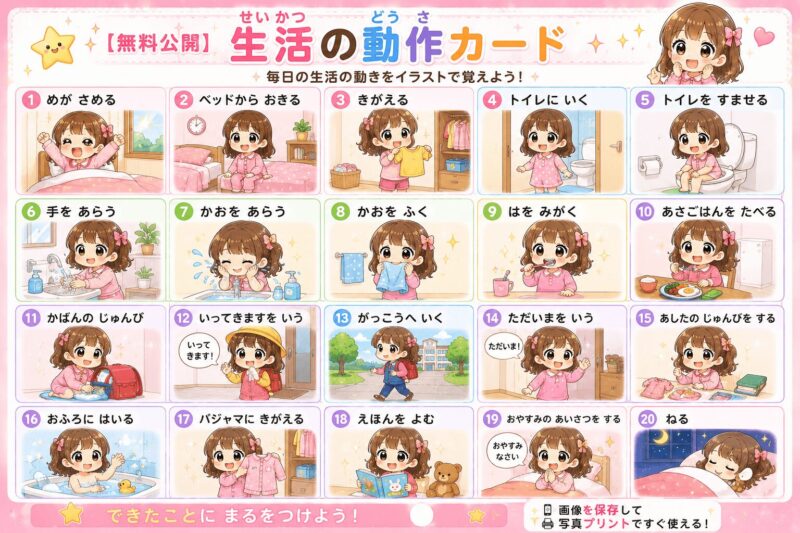 生活の動作視覚支援カード（女の子）