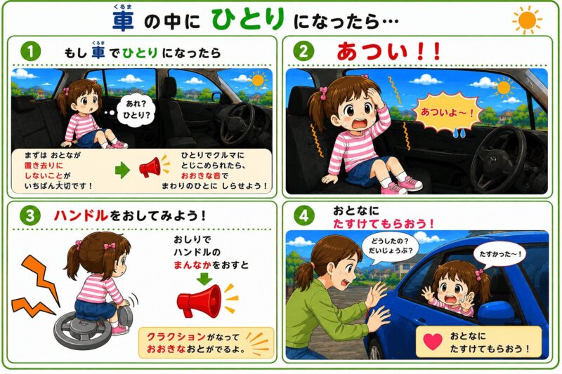 車内閉じ込め おしりでクラクション② 4コマ視覚支援カード(女の子)