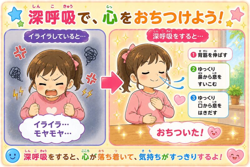 深呼吸で心をおちつけよう視覚支援カード