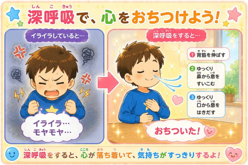 深呼吸で心をおちつけよう視覚支援カード