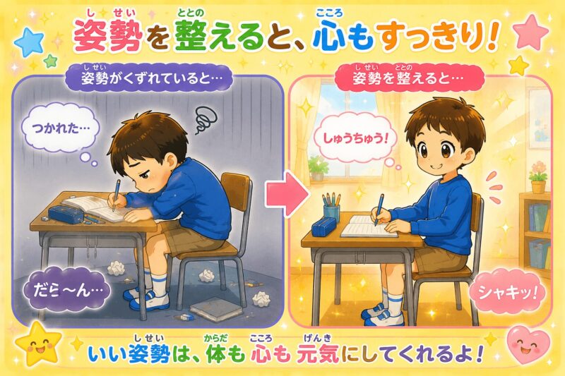 姿勢を整えると心もすっきり視覚支援カード