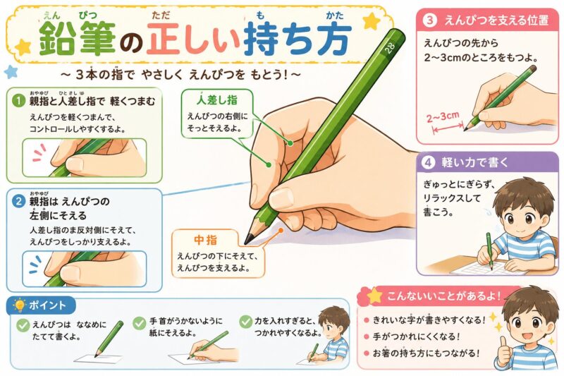 正しい鉛筆の持ち方　視覚支援カード