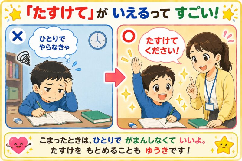 たすけてがいえるってすごい。視覚支援カード（男の子）