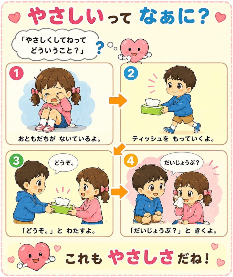 泣いている友達にティッシュを渡す視覚支援カード