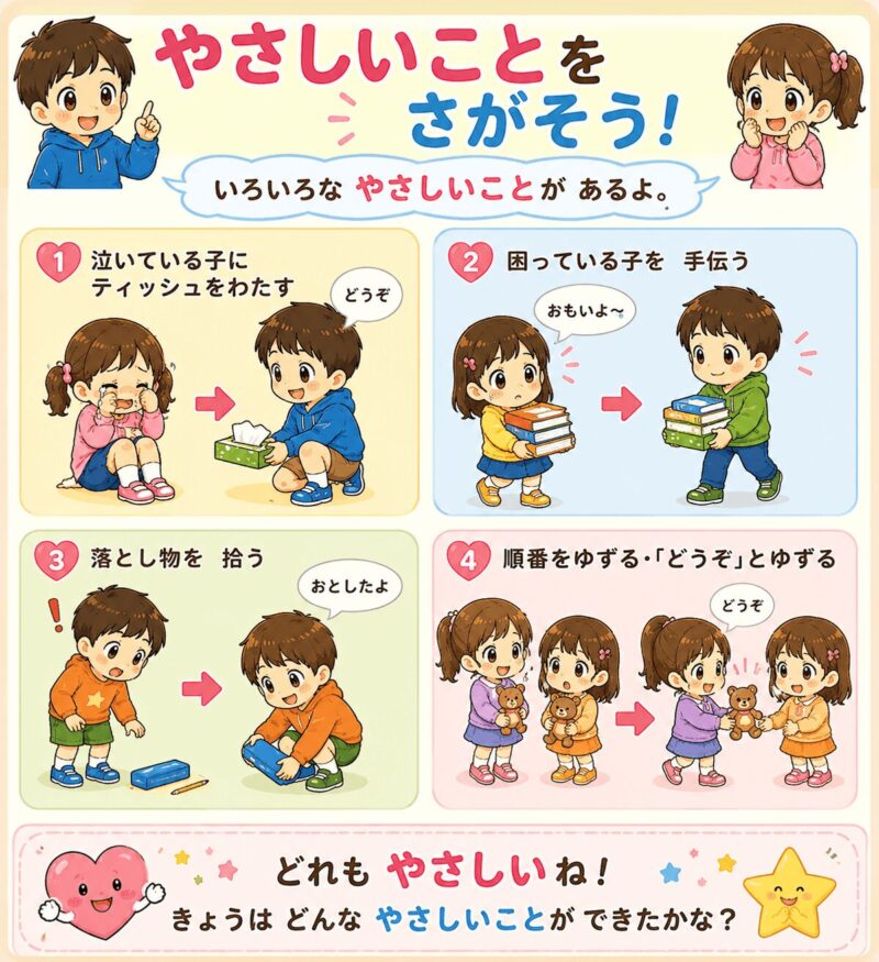 困っている友達を手伝う視覚支援カード
