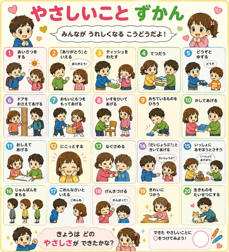 優しいこと図鑑の視覚支援カード