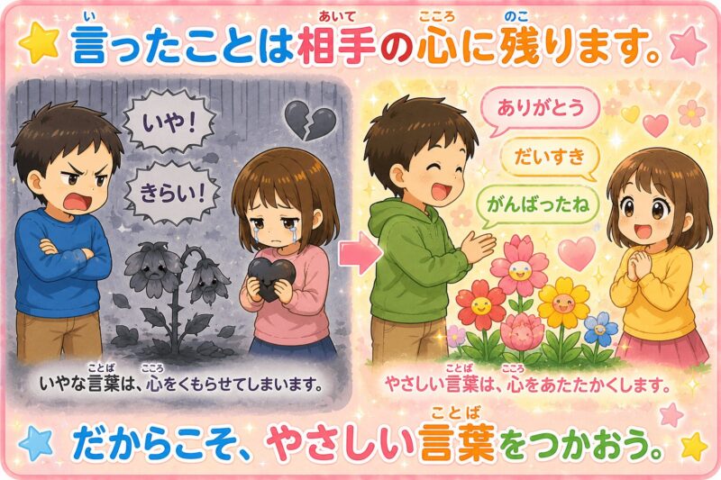 やさしいことばをつかおう（言ったことは相手の心に残ります）視覚支援カード