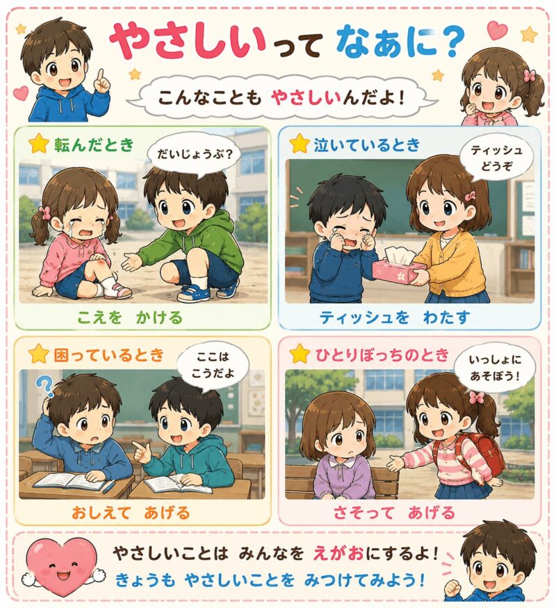 学校でできる優しい行動の視覚支援カード