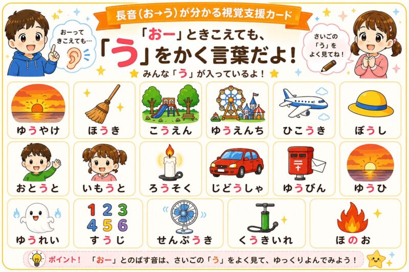 長音（お⇒う）伸ばす音　視覚支援カード