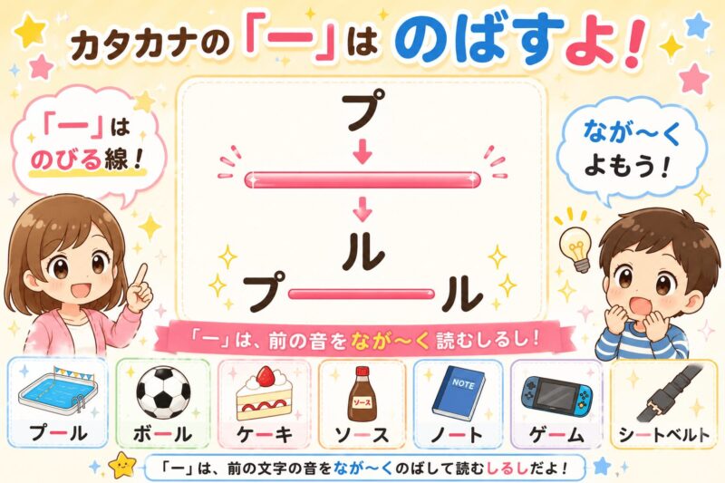 カタカナの長音「ー」が書けない子に視覚支援カード（ながくのばして読むカード）