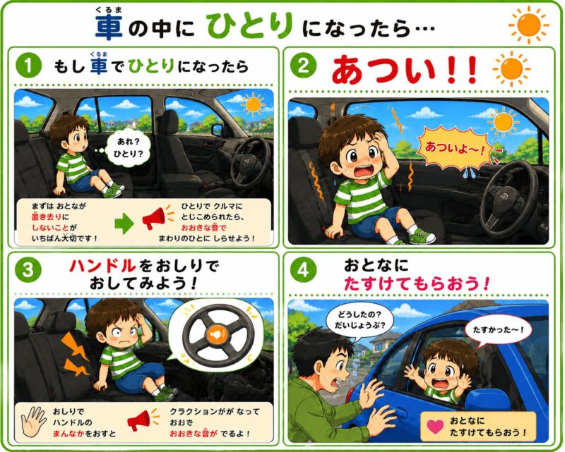 車内閉じ込め おしりでクラクション① 4コマ視覚支援カード(男の子)