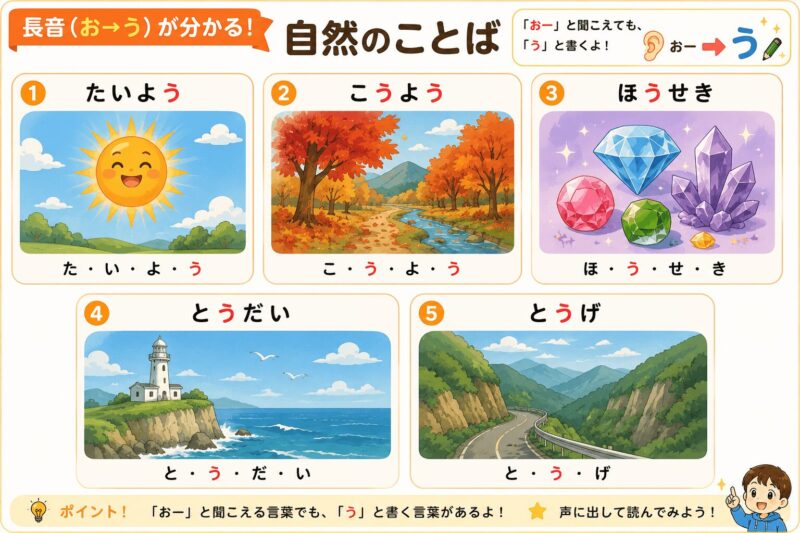 長音（お⇒う）伸ばす音　自然　視覚支援カード