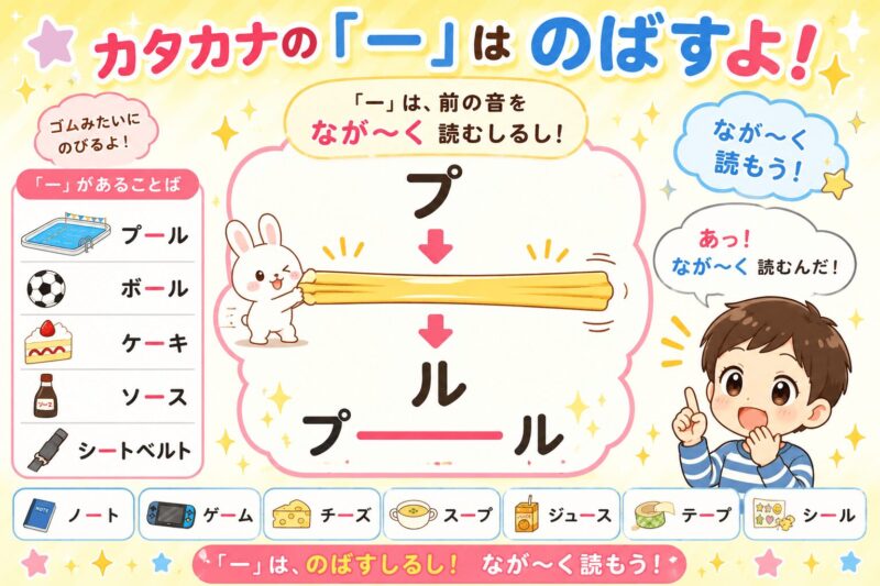カタカナの長音「ー」が書けない子に視覚支援カード（のばして読むカード）