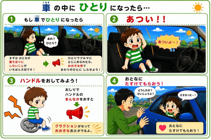 車内閉じ込め おしりでクラクション② 4コマ視覚支援カード(男の子)