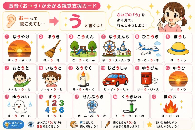 長音（お⇒う）伸ばす音　視覚支援カード