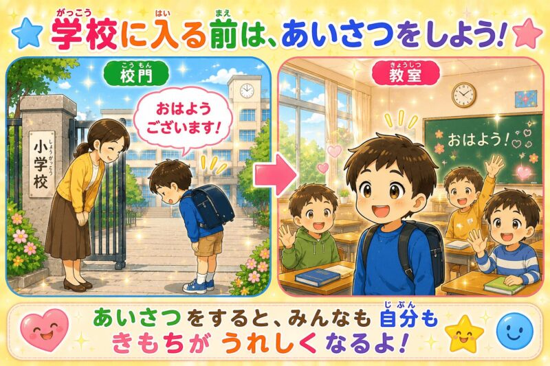 学校に入る前は挨拶をしよう視覚支援カード（男の子）