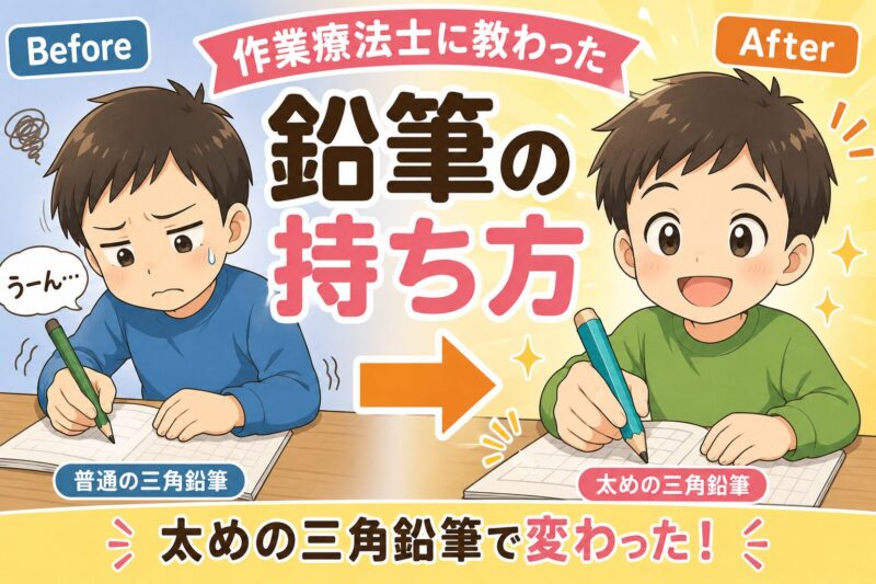 鉛筆の正しい持ち方（太めの三角鉛筆で変わった）