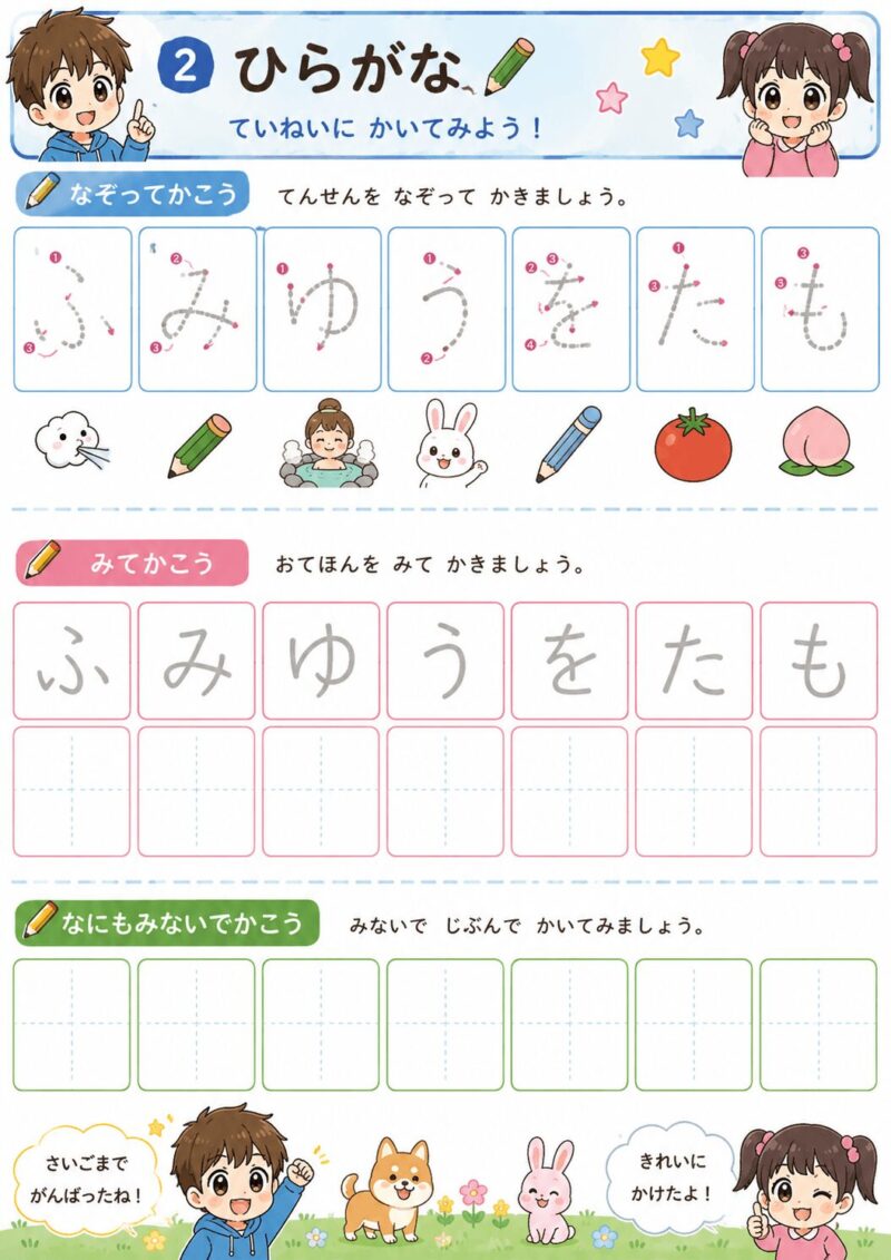 小学1年生 夏休み総復習プリント②ひらがな