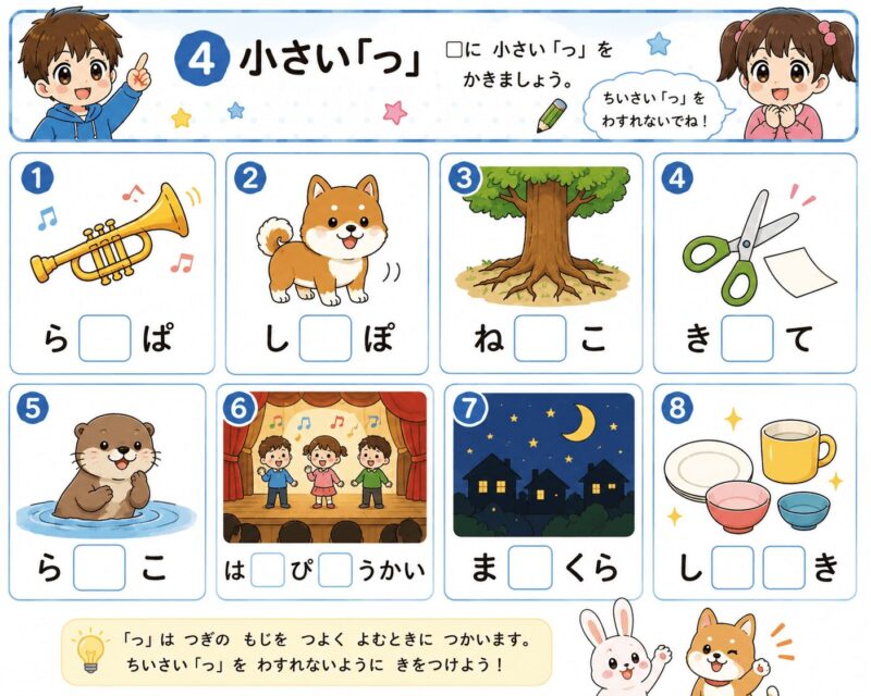小学1年生 夏休み総復習プリント④小さい「っ」