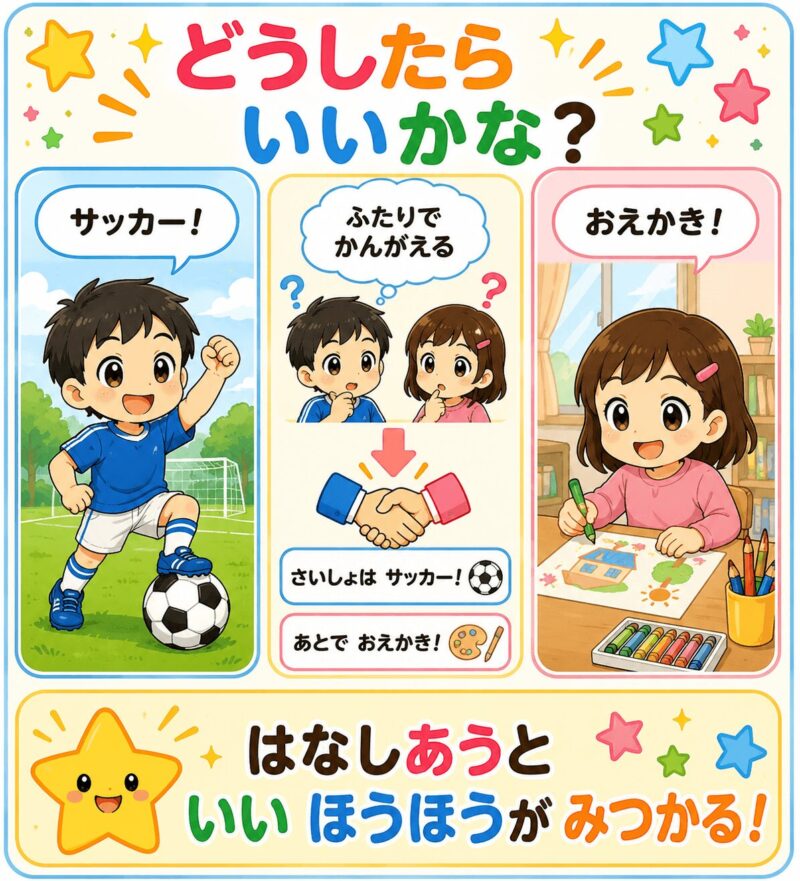 ちがってもいいんだよ。どうしたらいいかな?視覚支援カード