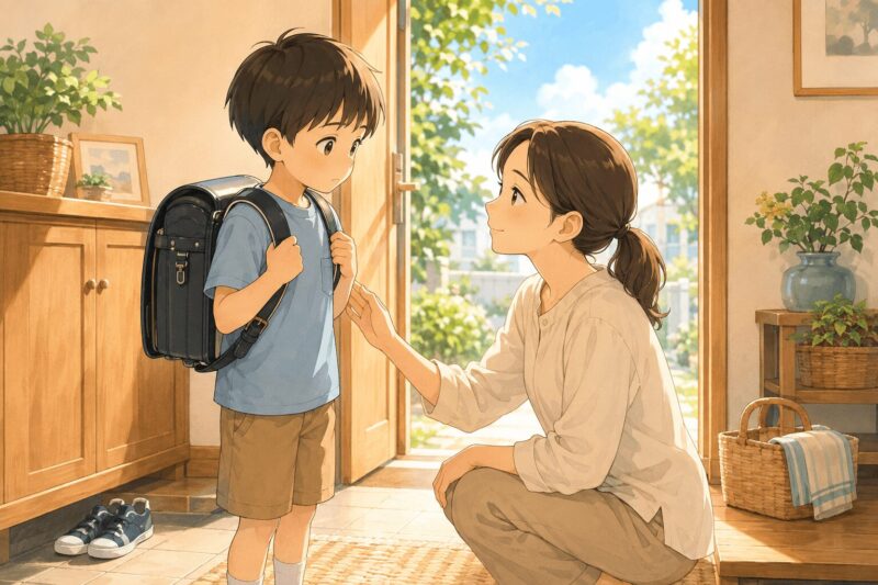 不安そうな子どもに親が優しく声をかけて見守る様子