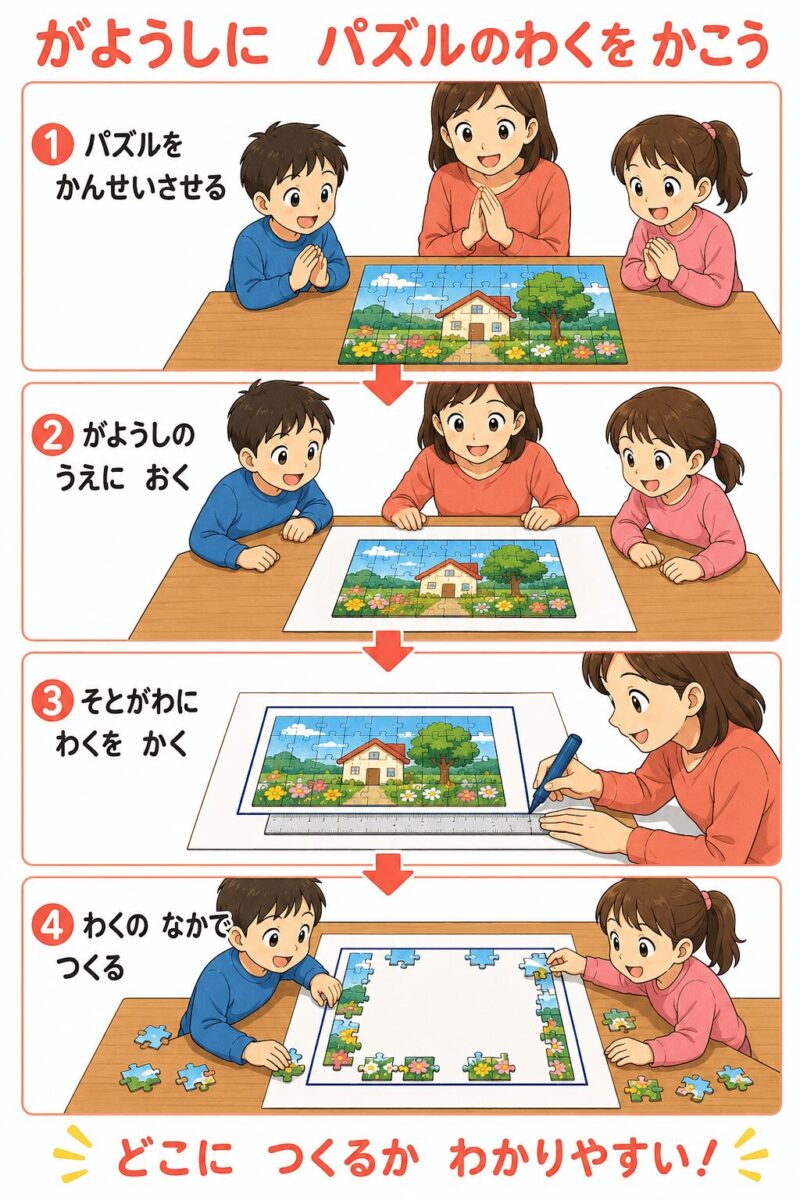 画用紙でパズルの枠をつくろう(視覚支援カード)