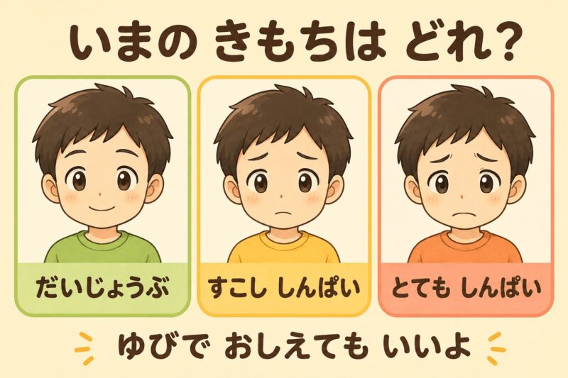 学校への不安を大丈夫・少し心配・とても心配の3段階で伝えるカード