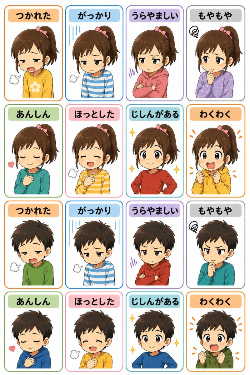 小学生向け感情カード・少し複雑な気持ち8種類
