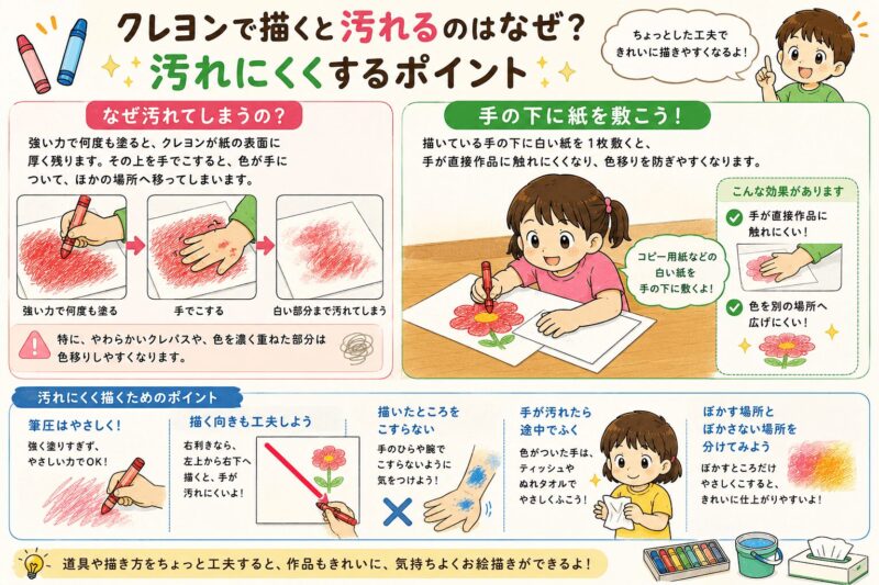 クレヨンで汚れてしまう子に!汚れにくくするポイント視覚支援カード