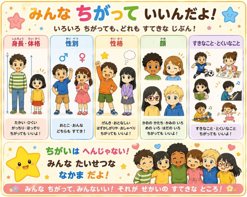 皆ちがっていいんだよ。身長・体格・性別・性格・顔視覚支援カード