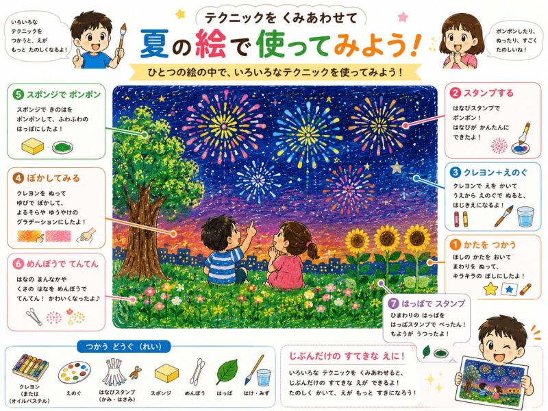 夏の絵でテクニックを使ってみよう視覚支援
