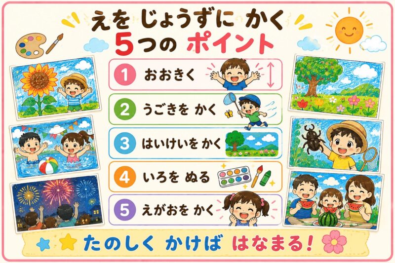 夏休みのえを じょうずにかこう!|小学校低学年向け視覚支援カードまとめ