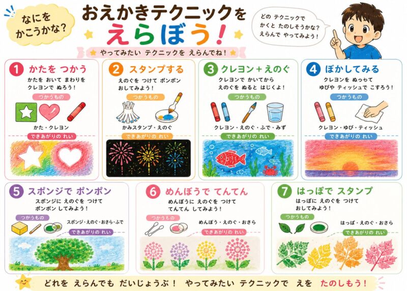 おえかきテクニックをえらぼう視覚支援カード