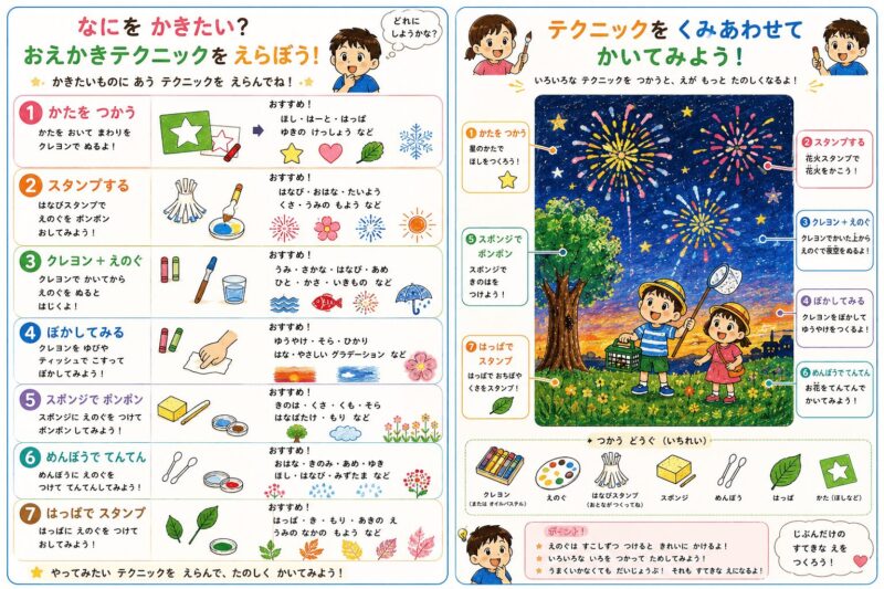 お絵描きテクニックまとめ視覚支援カード