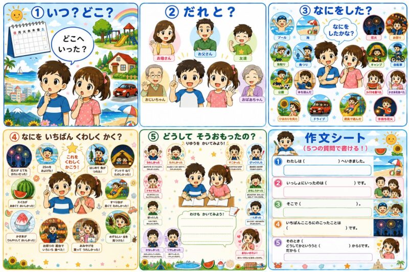 作文視覚支援カード①～⑤＋作文シート