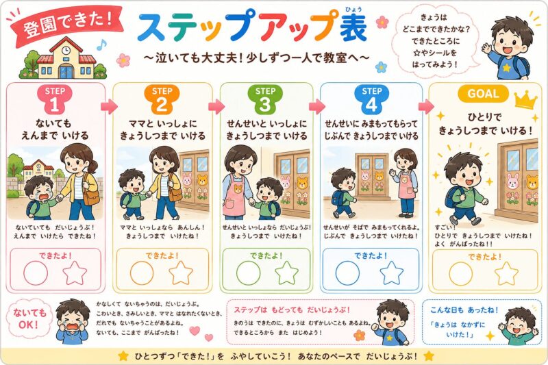 登園できた！ステップアップ（男の子）視覚支援カード