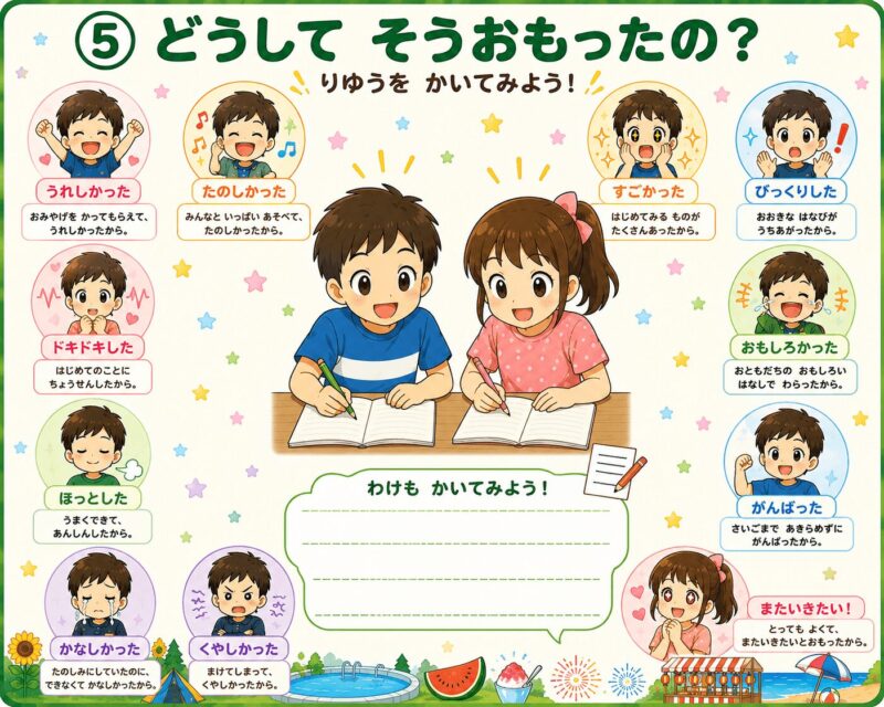 作文視覚支援カード⑤ どんな気持ちだった？どうしてそう思ったの？