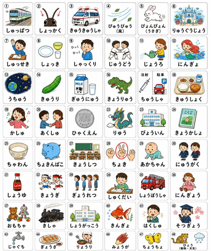 小1ことば絵一覧　拗音視覚支援