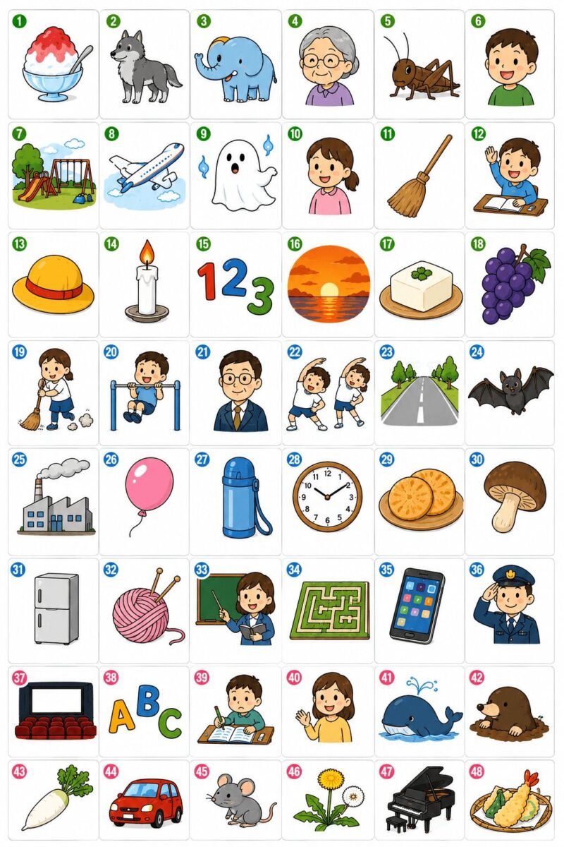 小1ことば絵一覧　のばす音濁・音・半濁音視覚支援（文字なし）