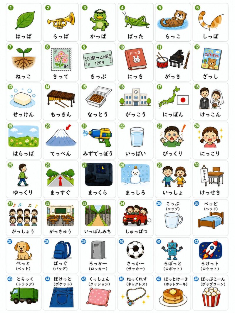 小1ことば絵一覧　小さい「っ」視覚支援