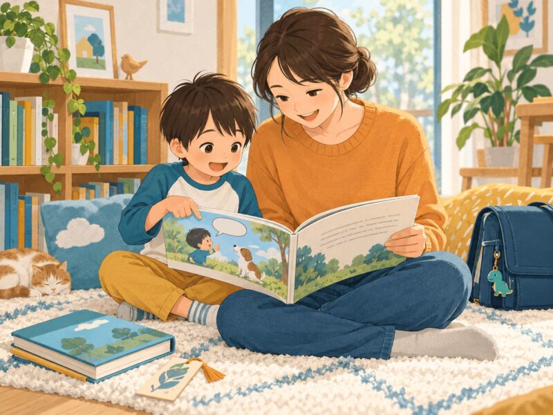 6歳の子どもが保護者と絵本を交代しながら読むイラスト